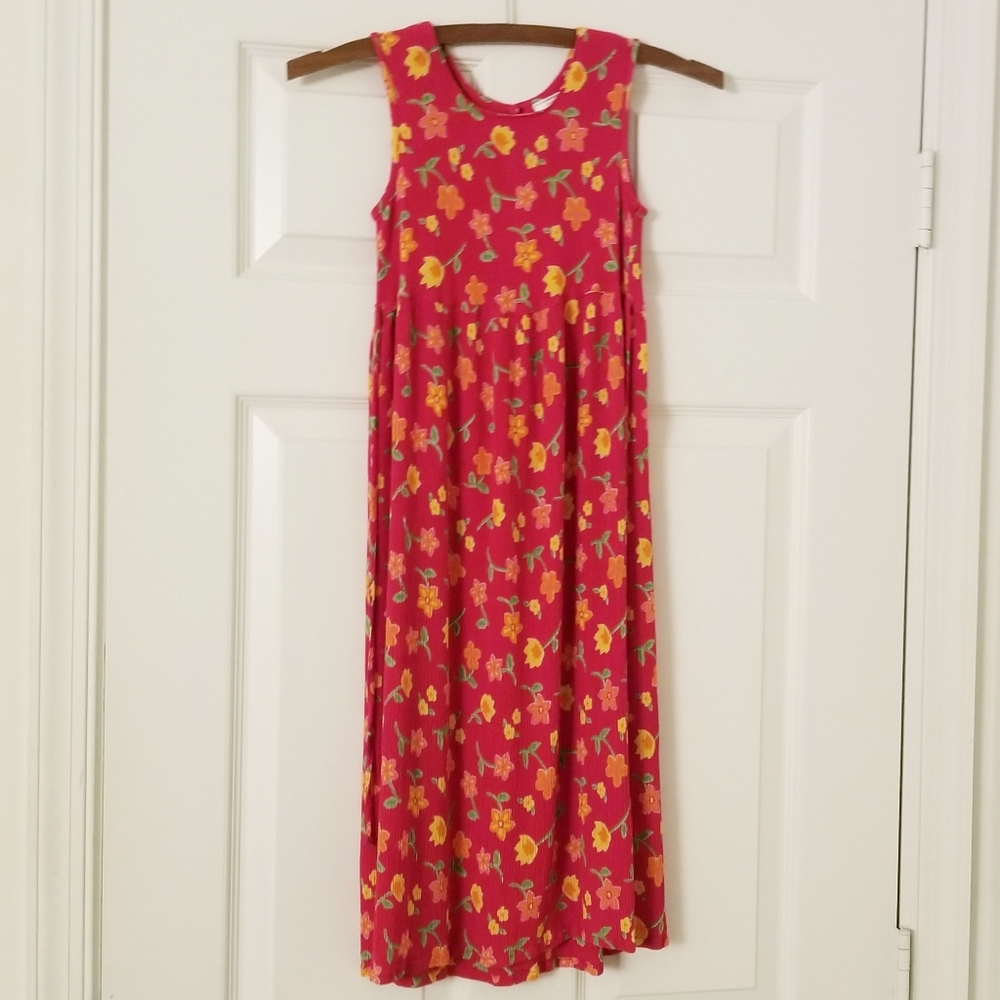 Vintage 90s Kids Red Floral Sundress - Kids 7/8